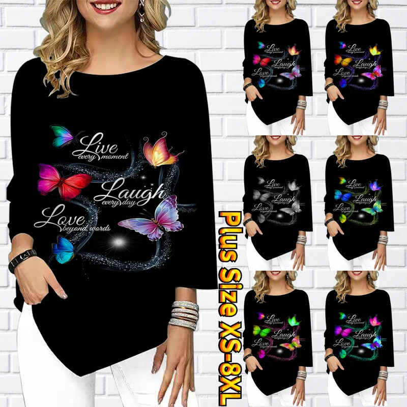 Summer Ladies Fashion T-shirt Street Casual Three Quarter Sleeve Women's Temperament Tops Round Collar Butterfly Print Tee
Summer Ladies Fashion T-shirt Street Casual Three Quarter Sleeve Women's Temperament Tops Round Collar Butterfly Print Tee