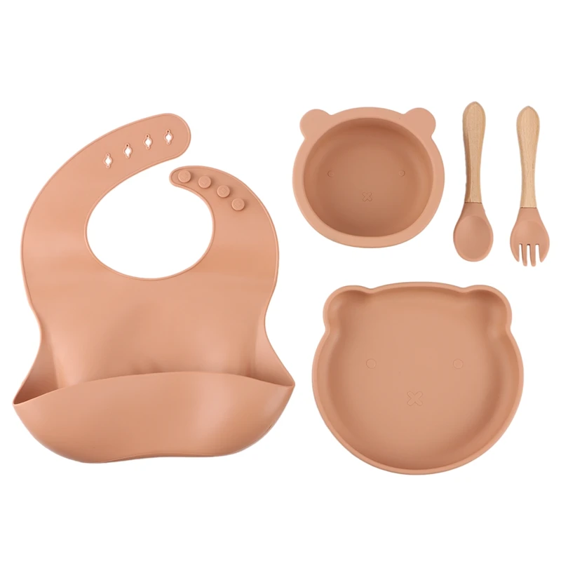 AT35 Children's Forks And Spoons Bear Bowl Dinner Training Complementary Silicone Food Plate Feeding Kids Plate Set
AT35 Children's Forks And Spoons Bear Bowl Dinner Training Complementary Silicone Food Plate Feeding Kids Plate Set