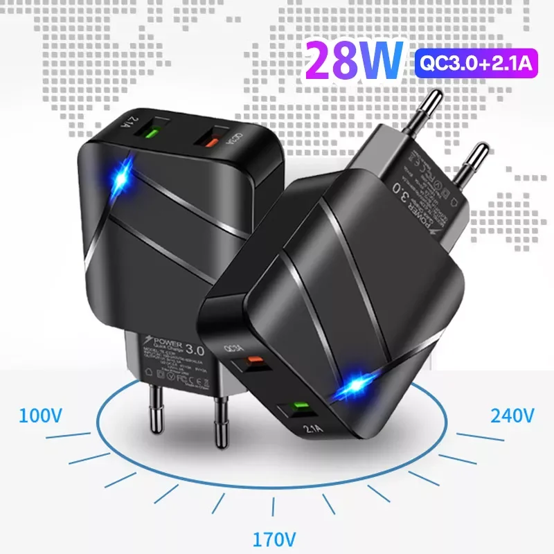 QC3.0 2 Ports 28W USB Charger LED Display Fast Charging EU Plug Wall Charger Quick Charge Power Adapter For iphone 12 pro max
QC3.0 2 Ports 28W USB Charger LED Display Fast Charging EU Plug Wall Charger Quick Charge Power Adapter For iphone 12 pro max