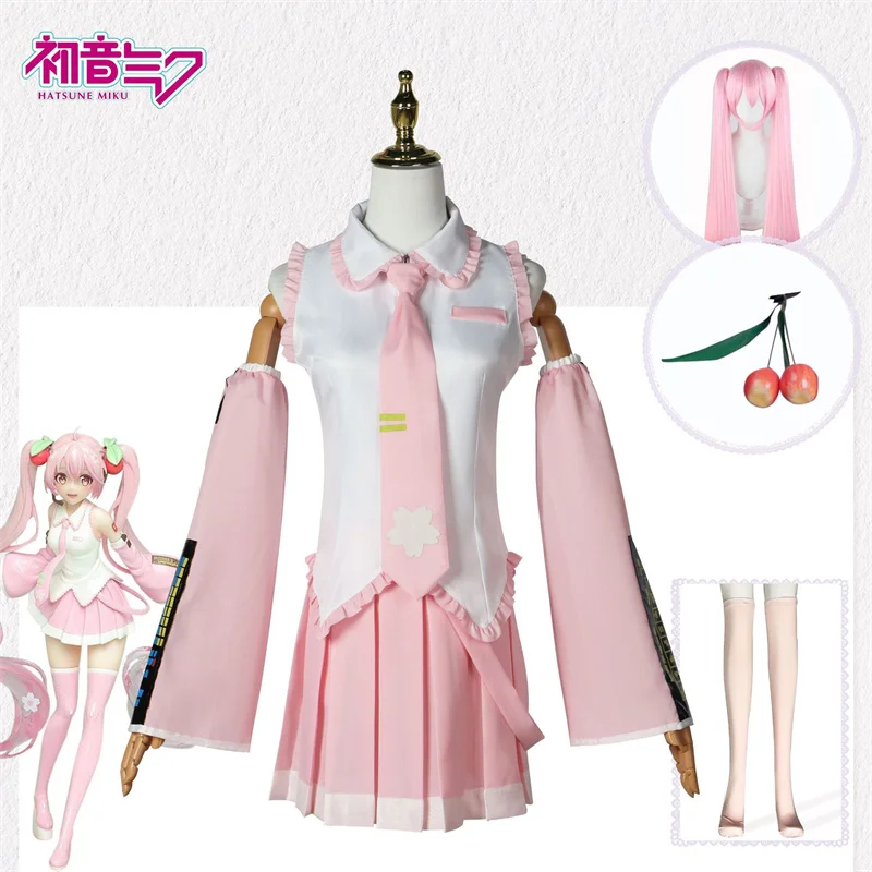 

Anime Sakura Cosplay Costumes Japan Midi Dress Beginner Future Cosplay Female Halloween Carnival Party Pink Wig