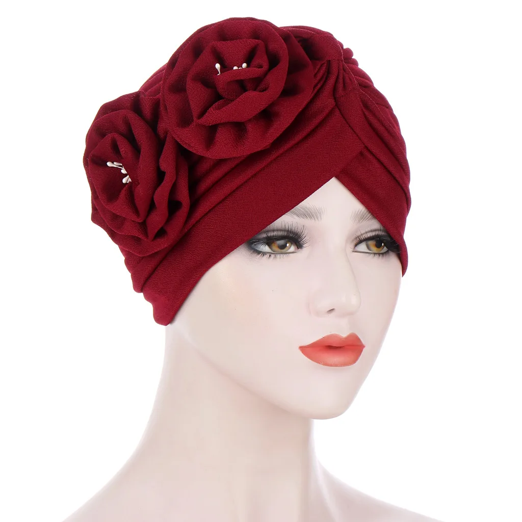 

Latest Muslim Flower Beanies Turbans For Women Pleated Hijabs Arab Indian Cap Female Headwraps Bonnets Wholesale Lady Chemo Caps