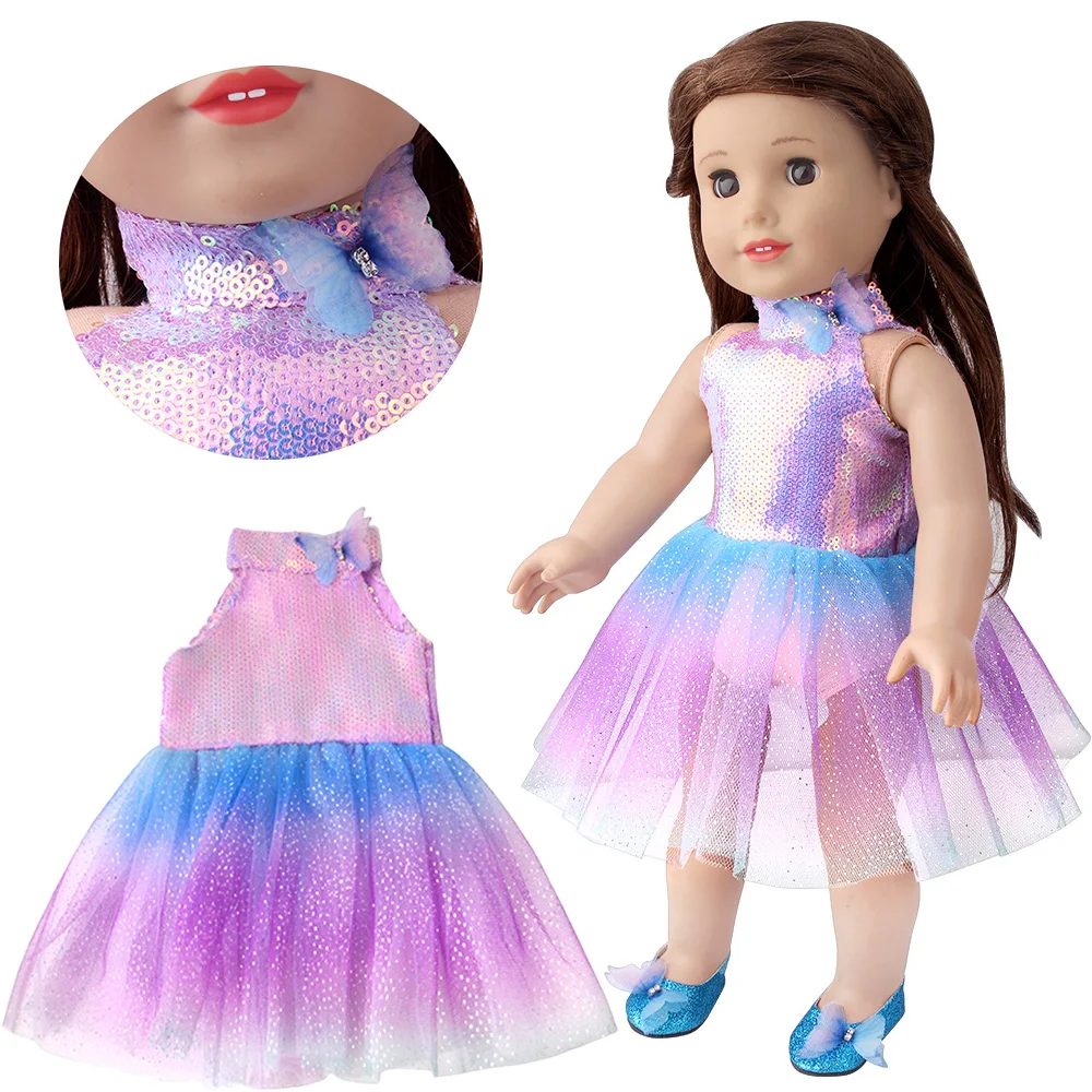 

New Arrivals Doll Clothes Purple Skirt Style Princess Dress Fit 18 Inch & 45cm Doll Girls DIY Gift's Toys Dollhouse Accessories