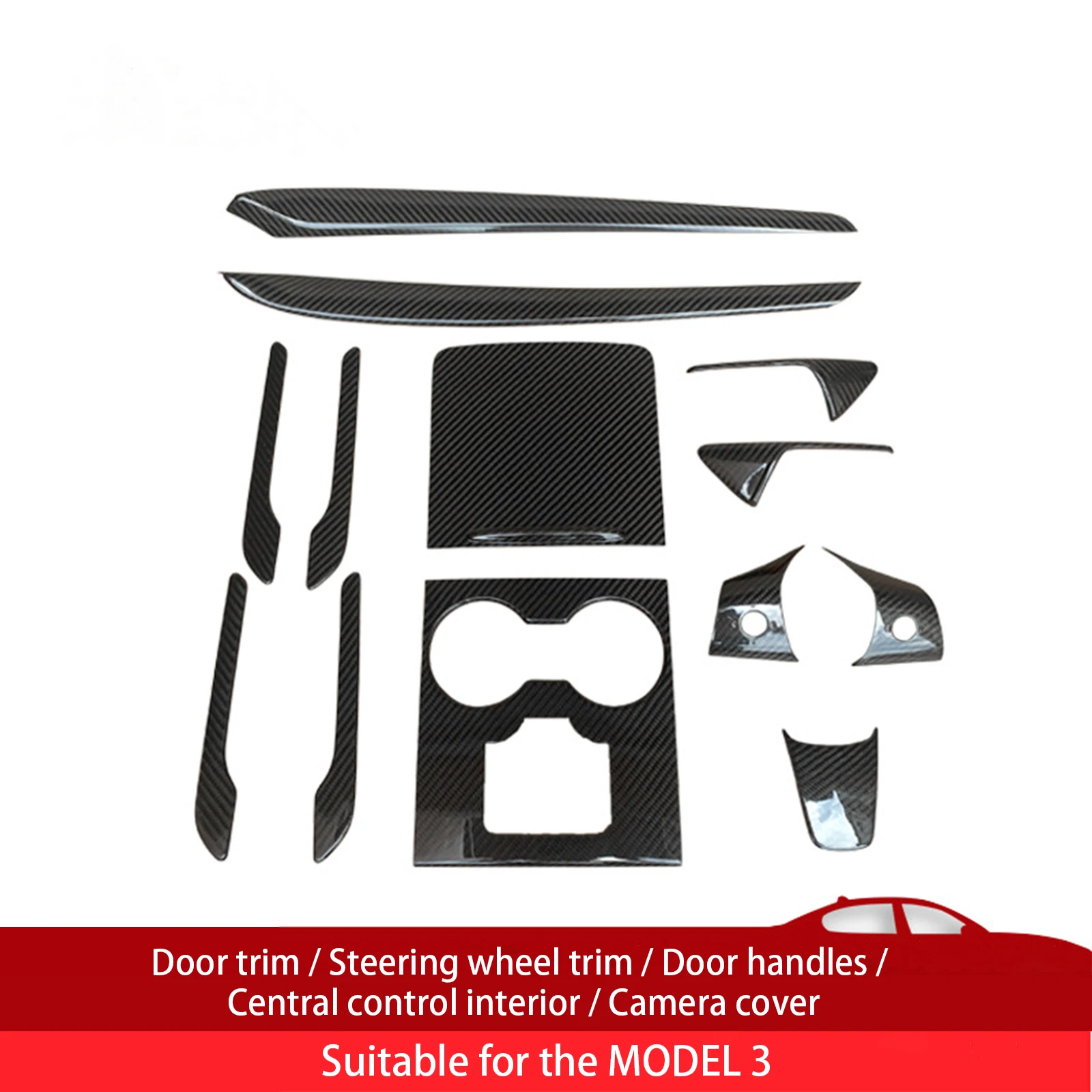 For Tesla True Carbon Fiber Model 3 Door Handle Sticker Center Console Steering Wheel Cup Camera Cover Interior Kit
For Tesla True Carbon Fiber Model 3 Door Handle Sticker Center Console Steering Wheel Cup Camera Cover Interior Kit