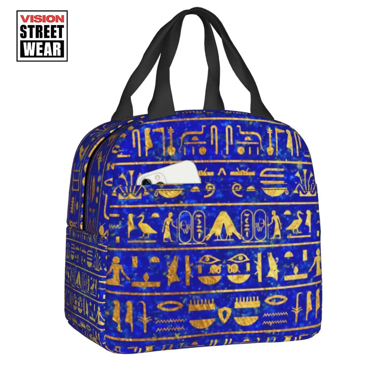2023 New Blue Lapis And Gold Hieroglyphics Insulated Lunch Bag For Women Resuable Ancient Egypt Art Cooler Thermal Lunch Tote
2023 New Blue Lapis And Gold Hieroglyphics Insulated Lunch Bag For Women Resuable Ancient Egypt Art Cooler Thermal Lunch Tote
