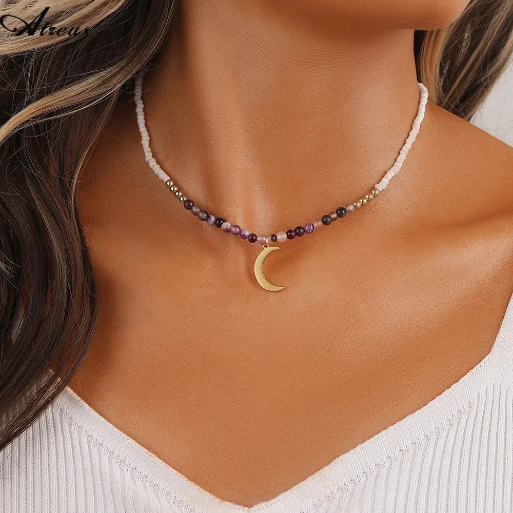 Stainless Steel Moon Pendant Necklace For Women Bohemian Jewelry Purple Natural Stone Purple Beads White Seed Bead Choker Summer
Stainless Steel Moon Pendant Necklace For Women Bohemian Jewelry Purple Natural Stone Purple Beads White Seed Bead Choker Summer