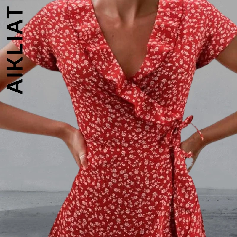 Aikliat Women Dress New Floral Ruffles V-neck Bandage Short Dress Elastic Elegant Robe Slim Female Dresses Woman Vestidos
Aikliat Women Dress New Floral Ruffles V-neck Bandage Short Dress Elastic Elegant Robe Slim Female Dresses Woman Vestidos