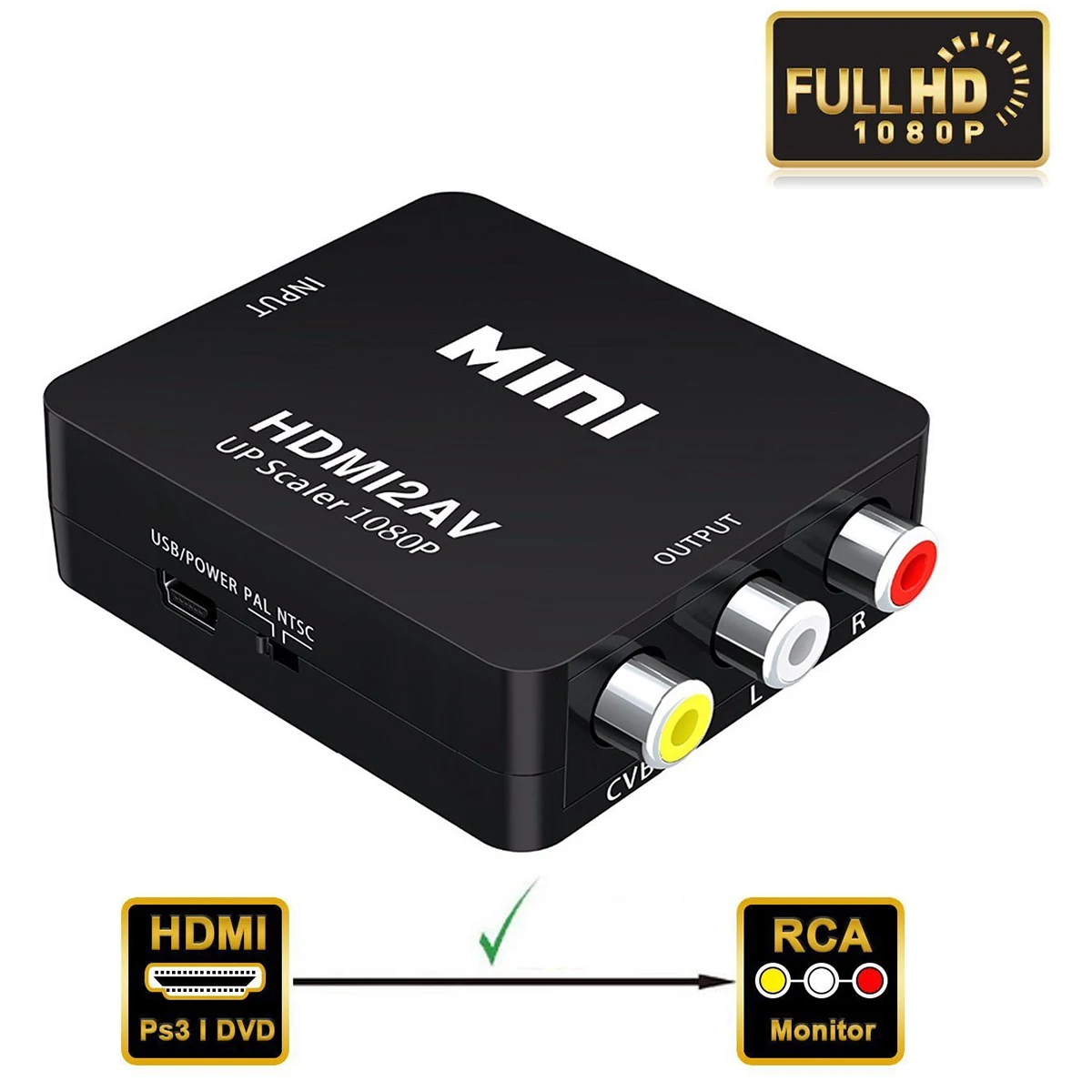 1080P/720P Video Audio Converter HDMI-ompatible to AV/RCA Composite CVBS Adapter for PC Laptop HDTV STB VHS VCR Comb Camera
1080P/720P Video Audio Converter HDMI-ompatible to AV/RCA Composite CVBS Adapter for PC Laptop HDTV STB VHS VCR Comb Camera