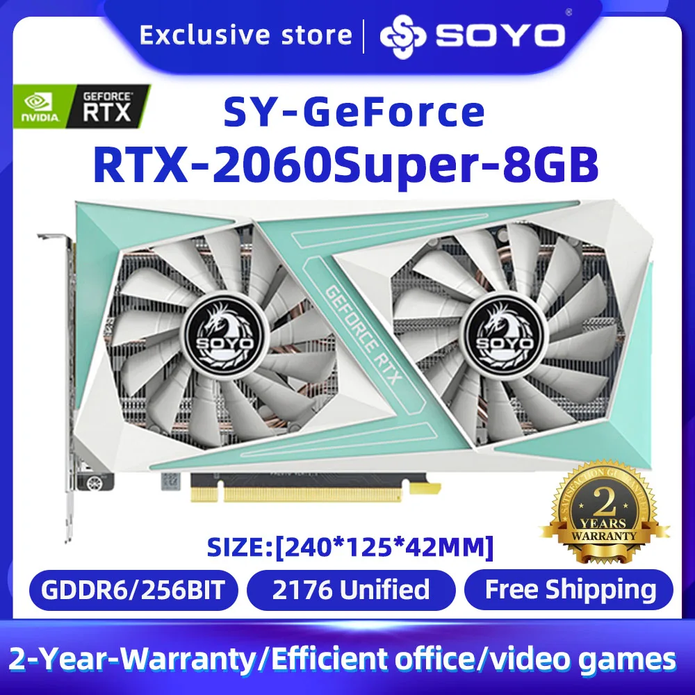 SOYO NEW NVIDIA GeForce RTX 2060 SUPER 2060 8G Graphics Card PCIE 3.0x16 256Bit Ray Tracing Gaming Video Card New GPU Card
SOYO NEW NVIDIA GeForce RTX 2060 SUPER 2060 8G Graphics Card PCIE 3.0x16 256Bit Ray Tracing Gaming Video Card New GPU Card