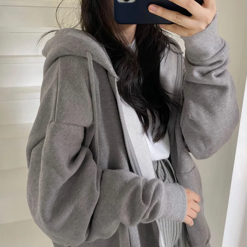 Harajuku Version Hooded Sweatshirts Women Winter Solid Zip Up Loose Jacket Coats Long Sleeve Oversized Hoodies
Harajuku Version Hooded Sweatshirts Women Winter Solid Zip Up Loose Jacket Coats Long Sleeve Oversized Hoodies