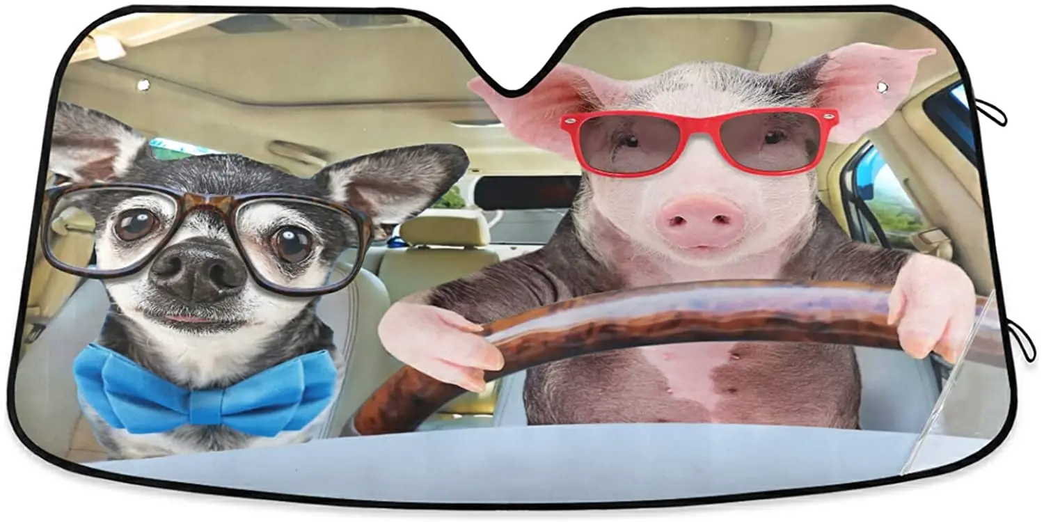 Glasses Pig Car Windshield Sunshade Black Cute Dog Front Truck Window Sun Shade Foldable Sun Shield Cover Blocks UV Rays Sun Vis
Glasses Pig Car Windshield Sunshade Black Cute Dog Front Truck Window Sun Shade Foldable Sun Shield Cover Blocks UV Rays Sun Vis