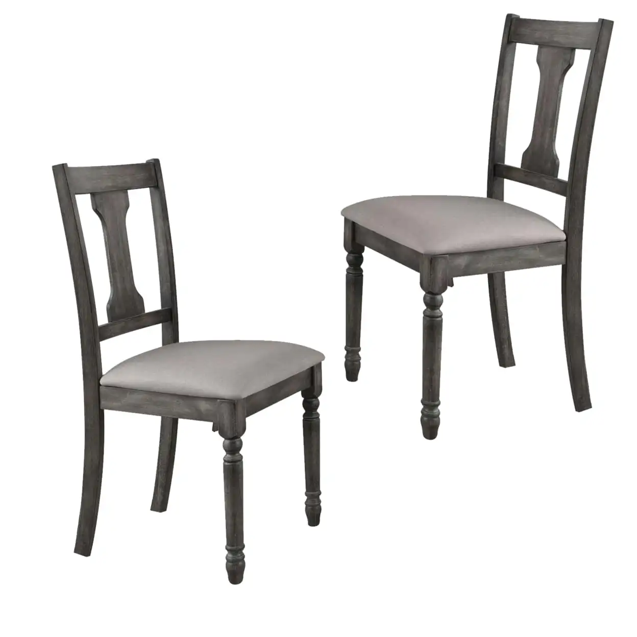 Wooden Side Chairs with Linen Padded Seat and Splat back Design, Gray and Beige, Set of Two-
Wooden Side Chairs with Linen Padded Seat and Splat back Design, Gray and Beige, Set of Two-