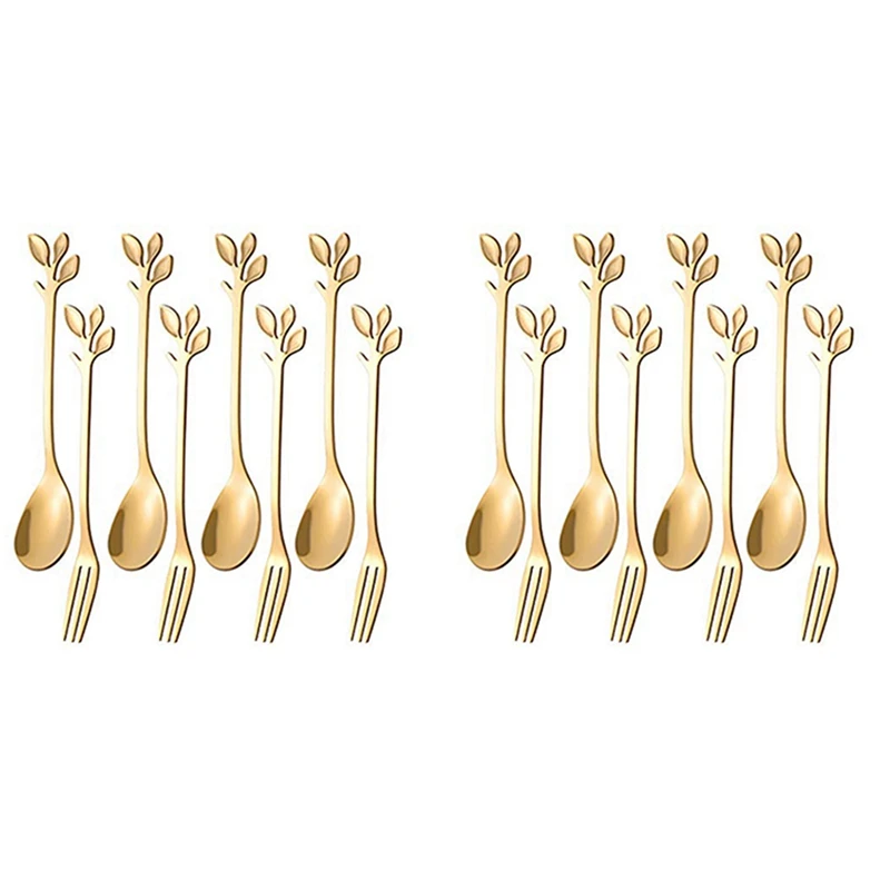 New 32PCS Dessert Spoon And Fork Set Cake Fork Coffee Spoon Creative Fruit Fork Stainless Steel -Gold
New 32PCS Dessert Spoon And Fork Set Cake Fork Coffee Spoon Creative Fruit Fork Stainless Steel -Gold