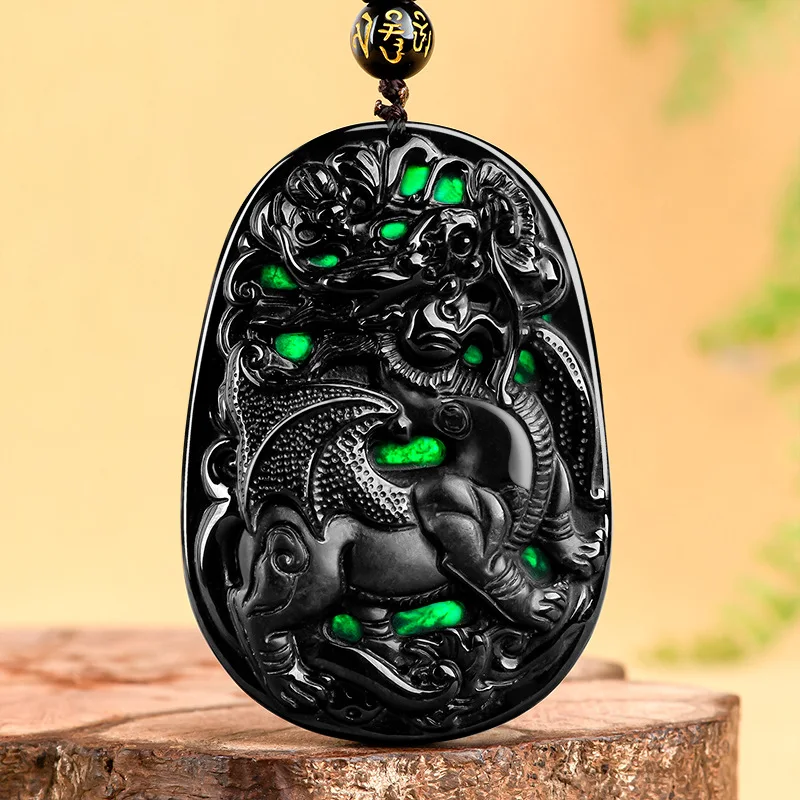 

Hot Selling Natural Hand-carve Jade Mo Cui Feitianqilin Necklace Pendant Fashion Jewelry Men Women Luck Gifts