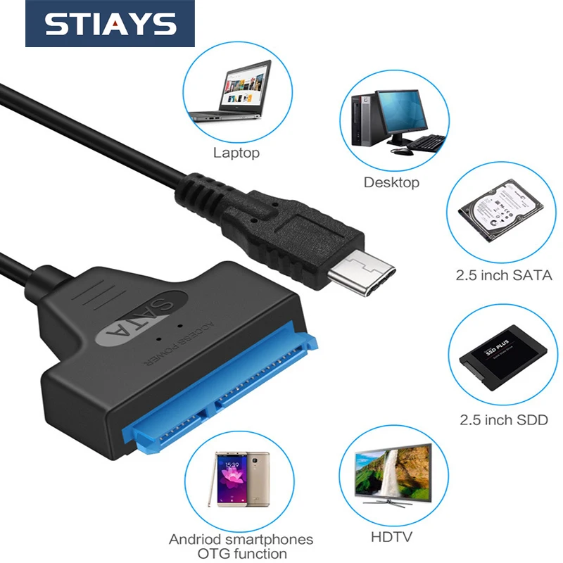 STIAYS SATA 22Pin to USB 3.0 Type C Cables for 2.5 3.5 Inches External HDD SSD Hard Disk Driver 7+15Pin Sata USB C Adapter Cable
STIAYS SATA 22Pin to USB 3.0 Type C Cables for 2.5 3.5 Inches External HDD SSD Hard Disk Driver 7+15Pin Sata USB C Adapter Cable