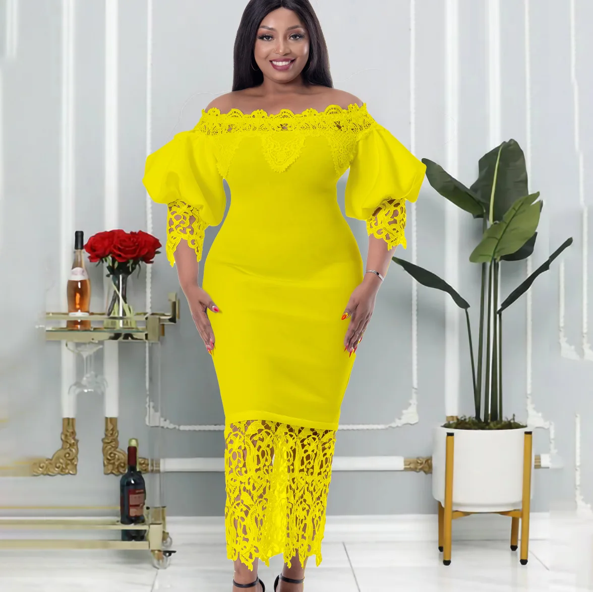 African Fashion Dresses for Women Off Shoulder Slim Budycon European American Sexy Lace Stitching Wedding Evening Party Dress
African Fashion Dresses for Women Off Shoulder Slim Budycon European American Sexy Lace Stitching Wedding Evening Party Dress