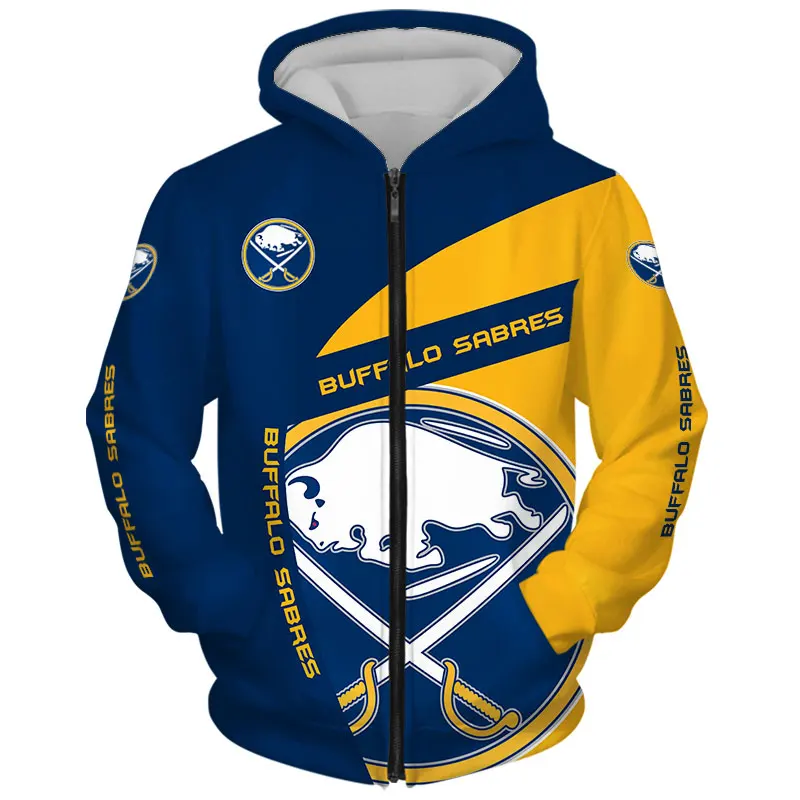 Buffalo men's Fashion Long Sleeve 3D Sabres Zip Hoodies Blue And Yellow Stitching Geometric Weapon Print Sweatshirt
Buffalo men's Fashion Long Sleeve 3D Sabres Zip Hoodies Blue And Yellow Stitching Geometric Weapon Print Sweatshirt