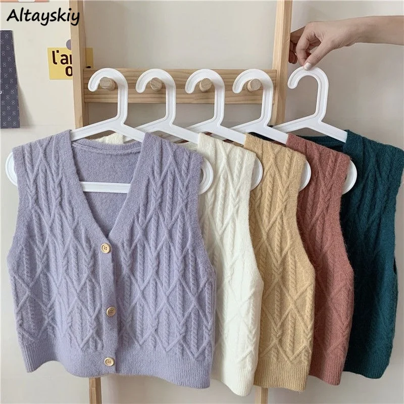 

Knitting Sweater Vests Women Solid Chic Trendy All-match Casual Females V-neck Outwear Sweet Gentle New Ulzzang S-3XL Ins Cozy