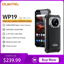 Oukitel WP19 Rugged Phone Night Vision, 21000 mAh, Smartphone, 8GB, 256GB, 64M Camera, Cell phone, 90 Hz Helio G95 Mobile Phone