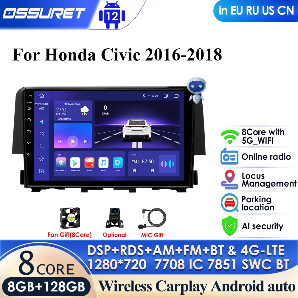 DSP IPS Screen 2Din Android 12 Car Radio Multimedia Video Player GPS Stereo for Honda Civic 2016 - 2021 Carplay 4G-LTE Head Unit
DSP IPS Screen 2Din Android 12 Car Radio Multimedia Video Player GPS Stereo for Honda Civic 2016 - 2021 Carplay 4G-LTE Head Unit