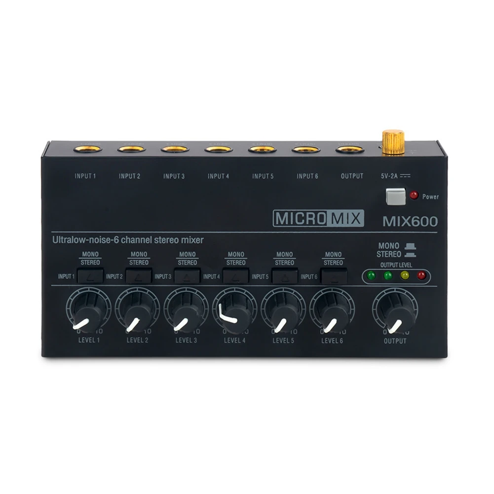 MIX600 Sound Mixer Stereo Audio Mixer Ultra Low Noise 6 Channel Line Mixer Mini Sound Mixer Power-Supply DC5V EU Plug
MIX600 Sound Mixer Stereo Audio Mixer Ultra Low Noise 6 Channel Line Mixer Mini Sound Mixer Power-Supply DC5V EU Plug