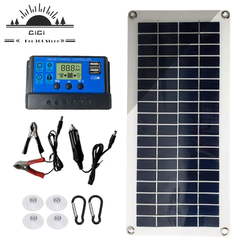 12V Solar Panel Kit Complete Dual USB With 30A Controller Solar Plate Chargers for Camp Car Yacht RV Boat Power Bank Cell Phone
12V Solar Panel Kit Complete Dual USB With 30A Controller Solar Plate Chargers for Camp Car Yacht RV Boat Power Bank Cell Phone