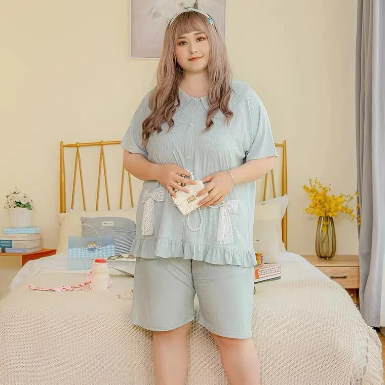 Fat mm large summer pajamas 100kg pure cotton Korean women's sweet style can wear short sleeved shorts outside home clothes
Fat mm large summer pajamas 100kg pure cotton Korean women's sweet style can wear short sleeved shorts outside home clothes