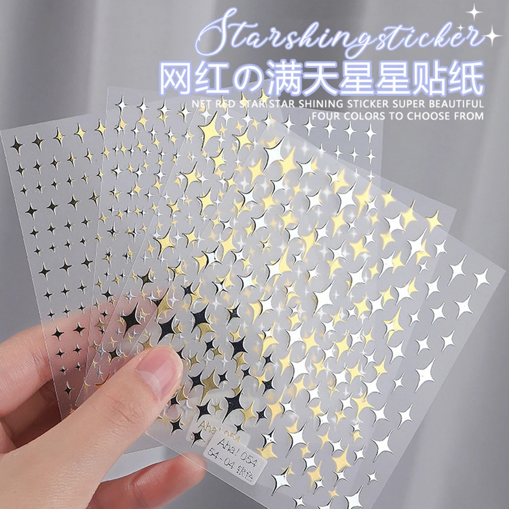 

1Sheet Laser Star Nail Art Stickers Gold Silvery Black Star 3D Decal Self -Adhesive Star Moon Pattern Manicure Slider AHA-140