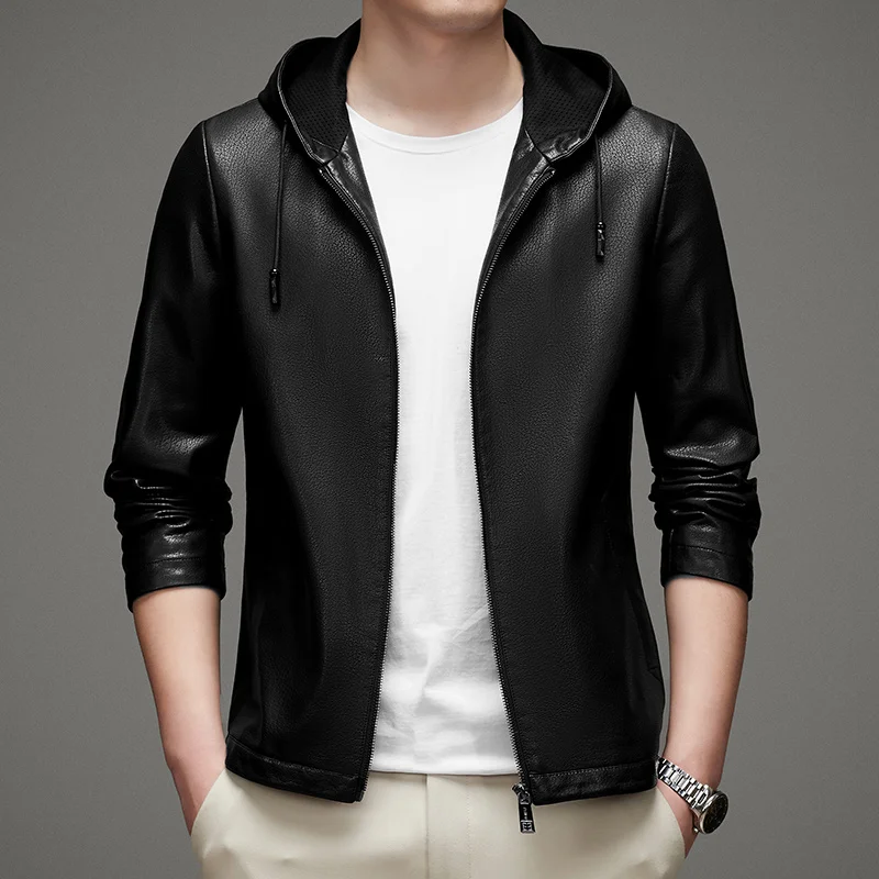 Haining men's hooded Korean version of slim handsome short leather casual trend jacket
Haining men's hooded Korean version of slim handsome short leather casual trend jacket