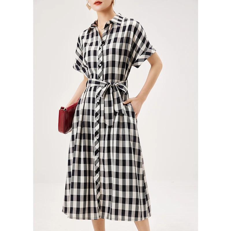 Plaid Dress High Quality Design Summer Womens Formal Dresses Straight Vintage Sashes Mid-Calf Turn-down Collar Dresses
Plaid Dress High Quality Design Summer Womens Formal Dresses Straight Vintage Sashes Mid-Calf Turn-down Collar Dresses