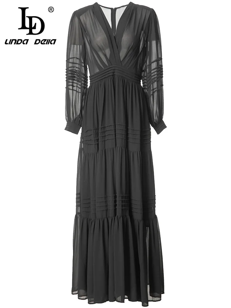 LD LINDA DELLA New 2023 Fashion Runway Spring Dress V-neck Lantern sleeve high waist solid black Long Party Dress
LD LINDA DELLA New 2023 Fashion Runway Spring Dress V-neck Lantern sleeve high waist solid black Long Party Dress