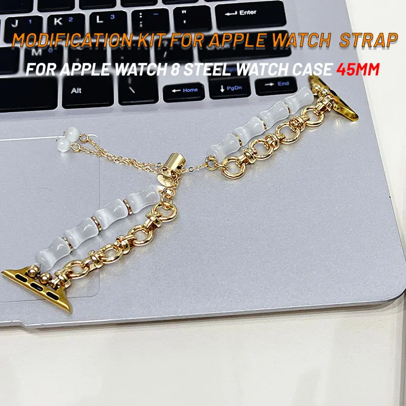 

Jade jewelry+Metal strap for Apple watch Ultra 49mm 45mm 41mm Stainless steel bracelet iwatch 8 7 6 5 4 3SE 44mm 40mm Wristband