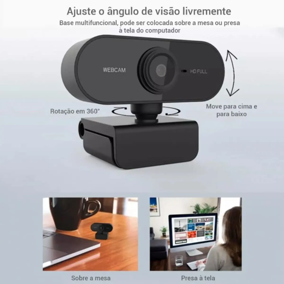 

Webcam Full Hd 1080P Preta Computador Câmera Usb Visão 360º Com Microfone Home Ofice ! Microfone ! Teans, Zoom, Meet, Hangouts!