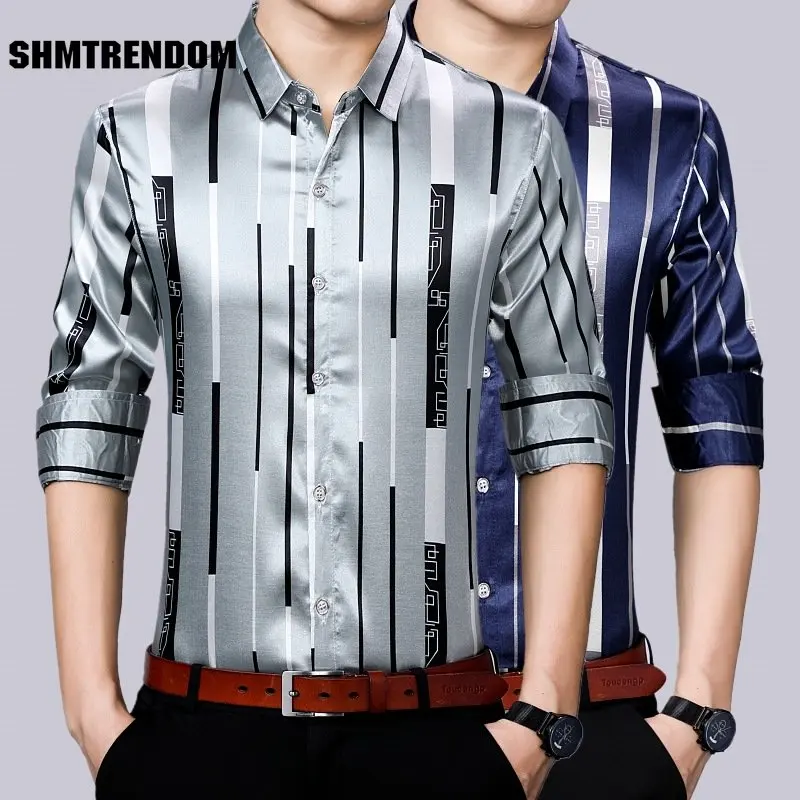 

Striped 3D Digital Printing Fashion Casual Long Sleeve Men Shirt Autumn New Quality Smooth Comfortable Boutique Camisa Masculina