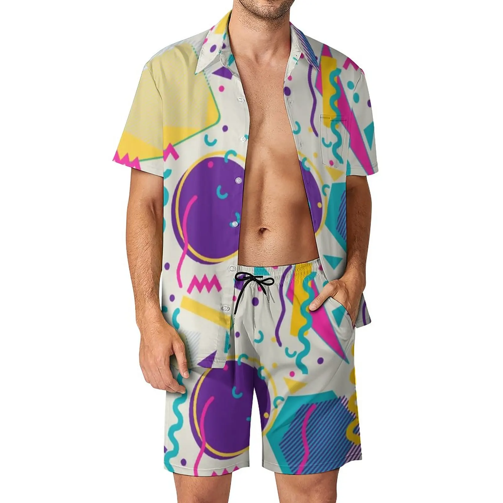 Memphis Style Beach Men Sets Retro 80s Light Design Casual Shirt Set Summer Shorts Two-piece Vintage Suit Plus Size
Memphis Style Beach Men Sets Retro 80s Light Design Casual Shirt Set Summer Shorts Two-piece Vintage Suit Plus Size