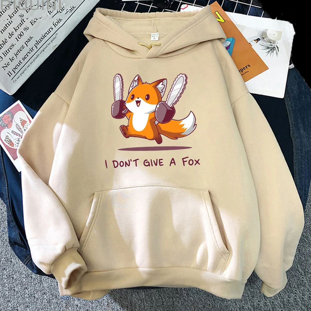 

I Don't Give A Fox Cute Animal Kawaii Hoodie Mens Loose Fleece Pullover Hip Hop Hoodies Streetwear Cartoon Women Men Sweatshirts