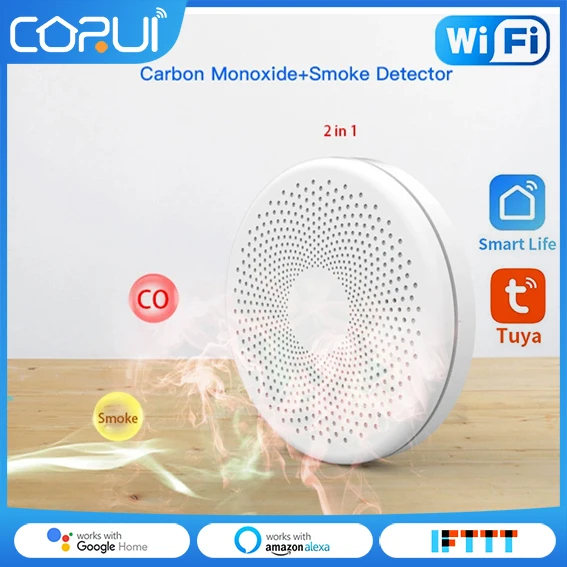 Датчик дыма CoRui Tuya 2 в 1, умный детектор угарного газа, с Wi-Fi и звуковой сигнализацией
Датчик дыма CoRui Tuya 2 в 1, умный детектор угарного газа, с Wi-Fi и звуковой сигнализацией