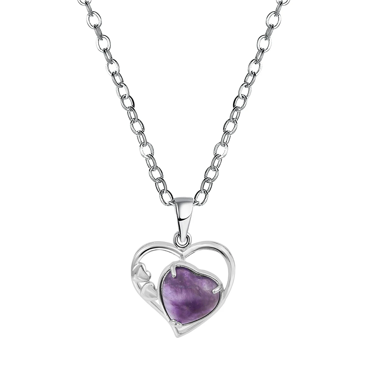 

QIMOSHI Lucky Amethyst Love Heart Birthstone Necklaces for Women Forever Crystal Pendant Jewelry