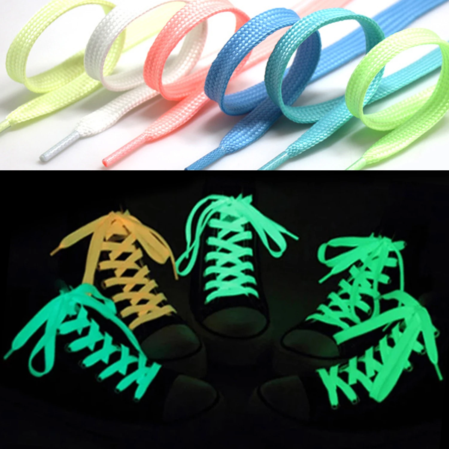 

1 Pair Luminous Shoelaces Flat Laces Sneakers Shoe laces Glow In The Dark Night Color Fluorescent Shoelace 160cm Shoestrings