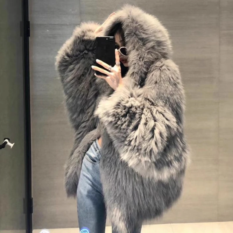 Winter Thickening Faux Fox Fur Hooded Jacket Coat for Women Fairy Warm Outwerwear
Winter Thickening Faux Fox Fur Hooded Jacket Coat for Women Fairy Warm Outwerwear