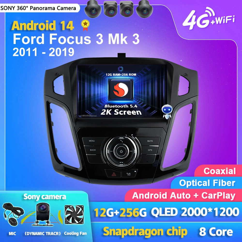 Android 14 Carplay Auto 2K экран автомобильный радиоприемник мультимедийный плеер для Ford Focus