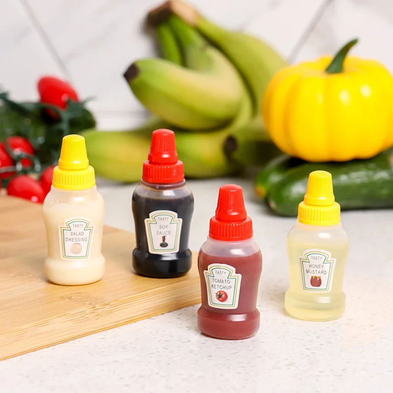

4 Style Mini Portable Sauce Bottle Refillable Ketchup Honey Salad Containers Bottles Sauce Jar Lunch Box Dressing Dispensers Box