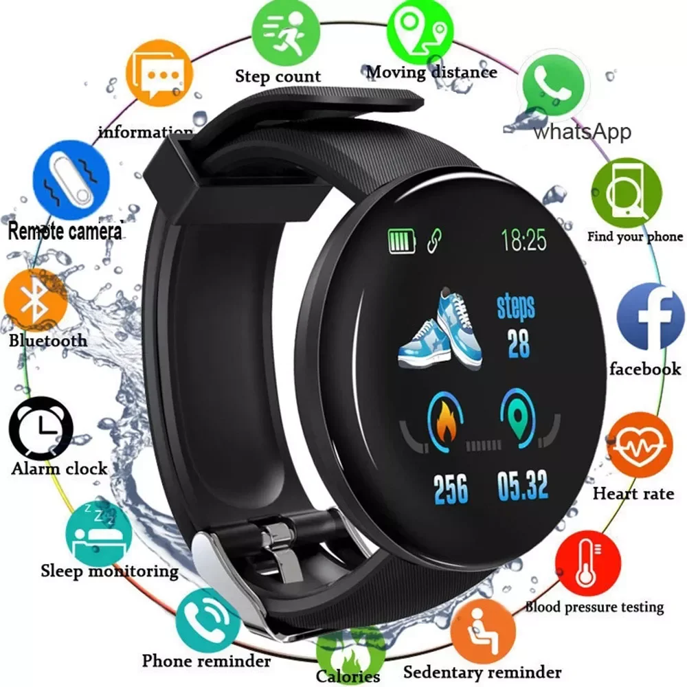 D18 Bluetooth Smart Watch Men Blood Pressure Smartwatch Women Waterproof Sport Heart Rate Fitness Tracker Smart Clock Watches
D18 Bluetooth Smart Watch Men Blood Pressure Smartwatch Women Waterproof Sport Heart Rate Fitness Tracker Smart Clock Watches