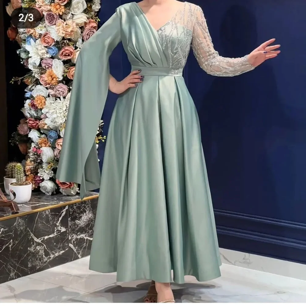 Saudi Arabia Satin Summer A-Line Ankle-Length Evening Dress Elegant V-Neck Sequined Lace Cocktail Prom Gown For Sexy Women 2023
Saudi Arabia Satin Summer A-Line Ankle-Length Evening Dress Elegant V-Neck Sequined Lace Cocktail Prom Gown For Sexy Women 2023