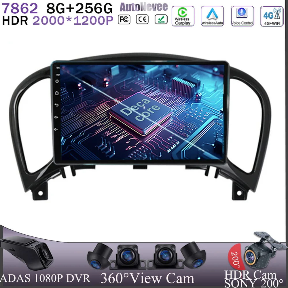 

Carplay Radio Android 13 For Nissan Juke YF15 2010-2014 Car Player 7862 BT CPU Multimedia GPS CPU 5G WIFI QLED DVD Head screen