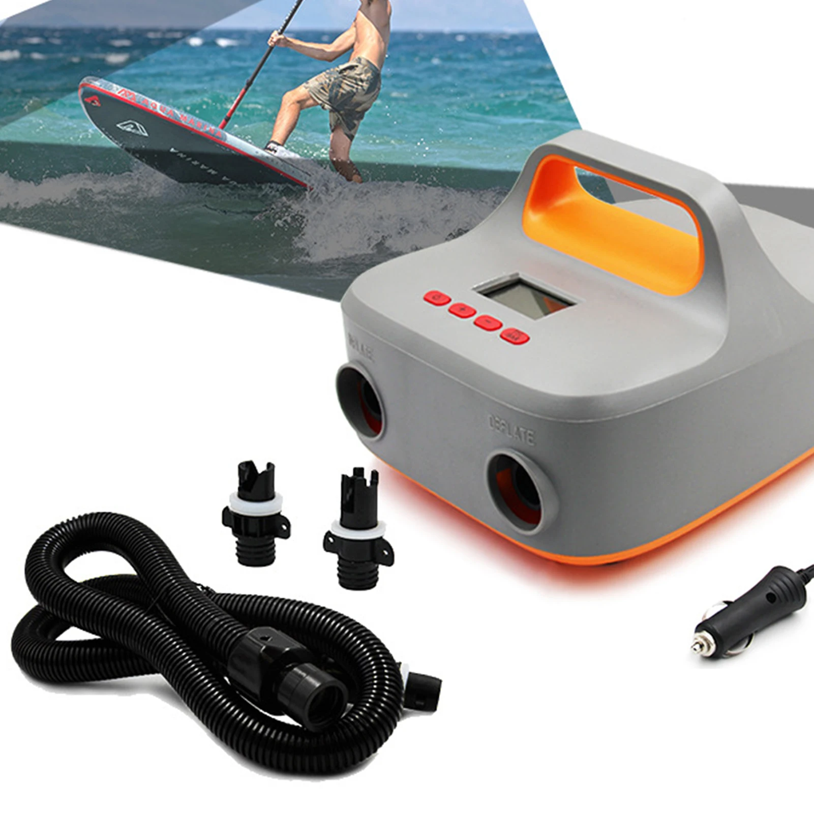 Digital Electric Air Pump 20PSI Quick Air Inflator with LCD Display For Water Sports Inflatable Stand Up Paddle Board
Digital Electric Air Pump 20PSI Quick Air Inflator with LCD Display For Water Sports Inflatable Stand Up Paddle Board