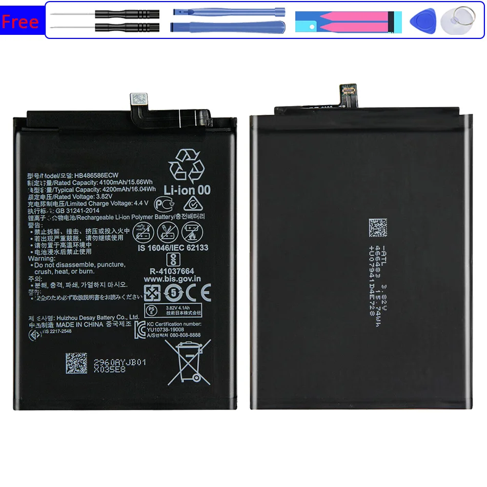 HB486586ECW Battery 4200mAh For Huawei Mate 30 Mate30pro Nova 6 Nova6 SE For Honor VIew 30 V30/P40 Lite 4G JNY-L01A JNY-L02A
HB486586ECW Battery 4200mAh For Huawei Mate 30 Mate30pro Nova 6 Nova6 SE For Honor VIew 30 V30/P40 Lite 4G JNY-L01A JNY-L02A