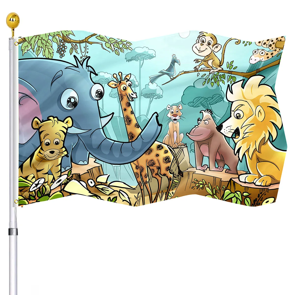 

Forest Animal World Flag Vivid Color House Indoor Outdoor Decorative Flags Cartoon Animals Banners with Brass Grommets for Kids