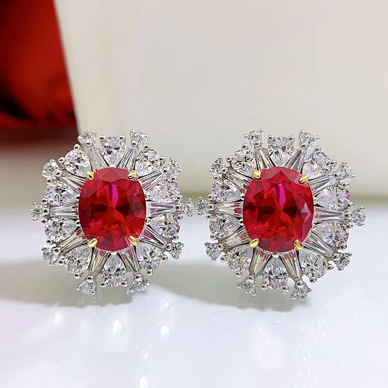 Luxury Silver 925 Jewelry Women's Flower Earrings 8*10MM Oval Ruby Full Crystal Diamond Fine Jewelry for Woman Earrings 2022
Luxury Silver 925 Jewelry Women's Flower Earrings 8*10MM Oval Ruby Full Crystal Diamond Fine Jewelry for Woman Earrings 2022