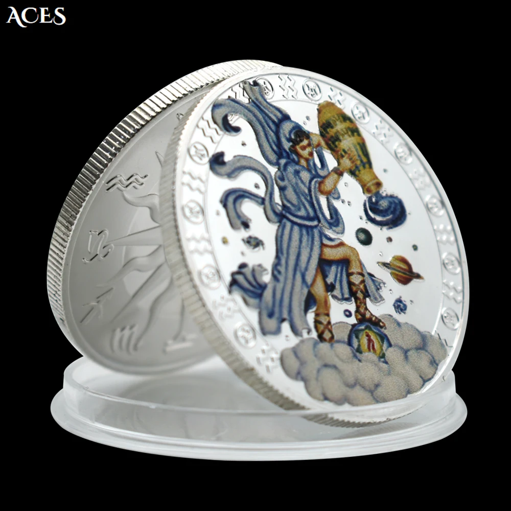 

Aquarius Coin One of The Twelve Constellations Lucky Coin Challenge Coin Divination Prop Desktop Metal Ornament Gift for Friend