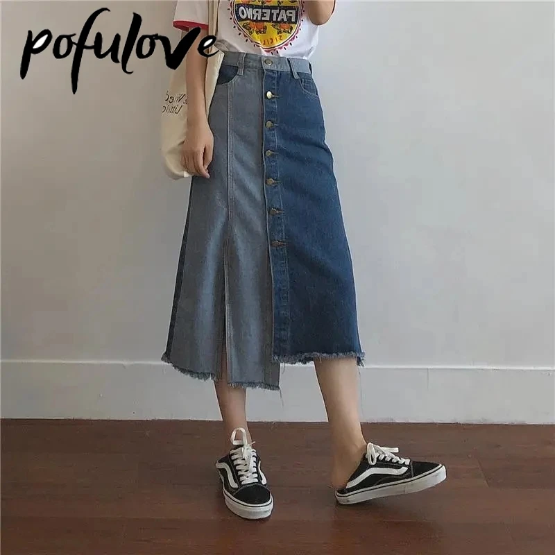 Jean Skirt Woman Denim Skirt Long Vintage Skirts 4XL 5XL Contrast Color Patchwork High Waist Denim Slit A-Line Skirts
Jean Skirt Woman Denim Skirt Long Vintage Skirts 4XL 5XL Contrast Color Patchwork High Waist Denim Slit A-Line Skirts